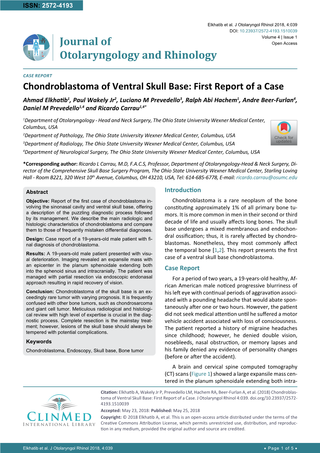 Chondroblastoma of Ventral Skull Base: First Report of a Case