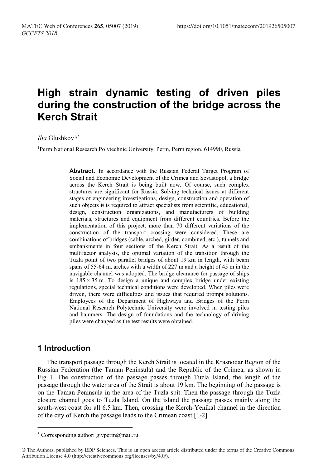 High Strain Dynamic Testing of Driven Piles During the Construction of the Bridge Across the Kerch Strait