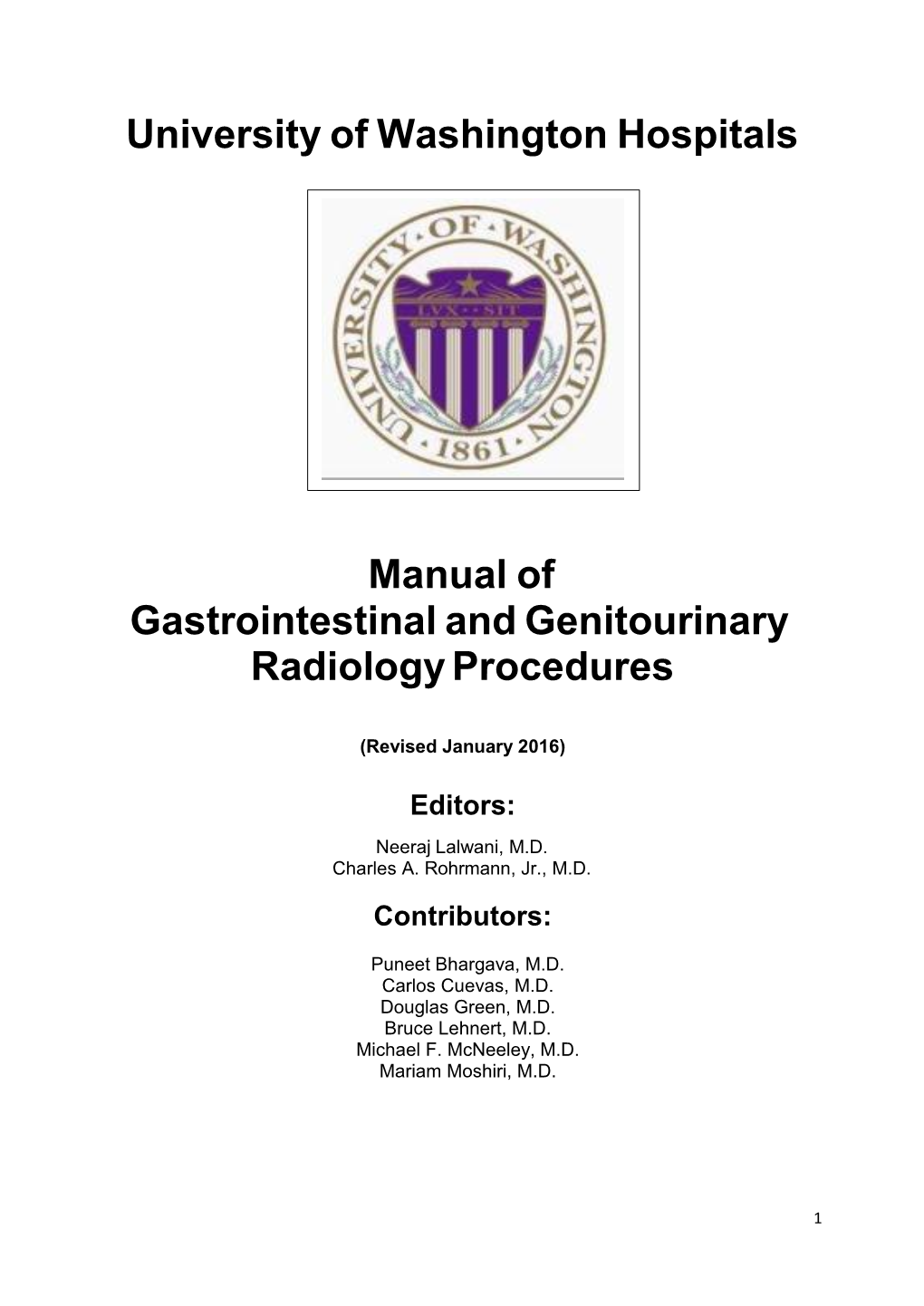 University of Washington Hospitals Manual of Gastrointestinal And