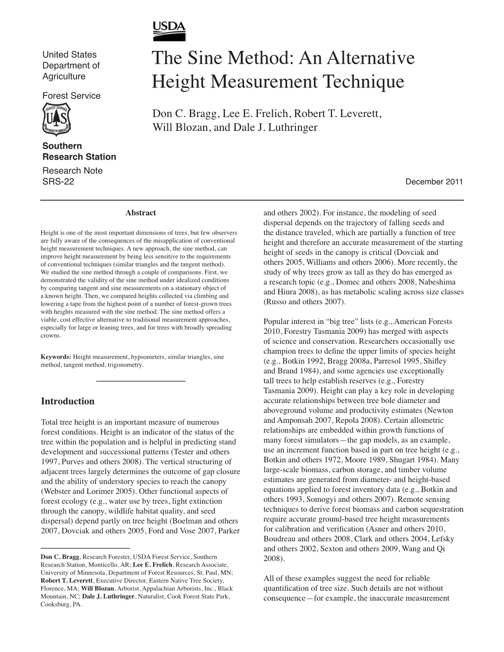 The Sine Method: an Alternative Agriculture Height Measurement Technique Forest Service Don C