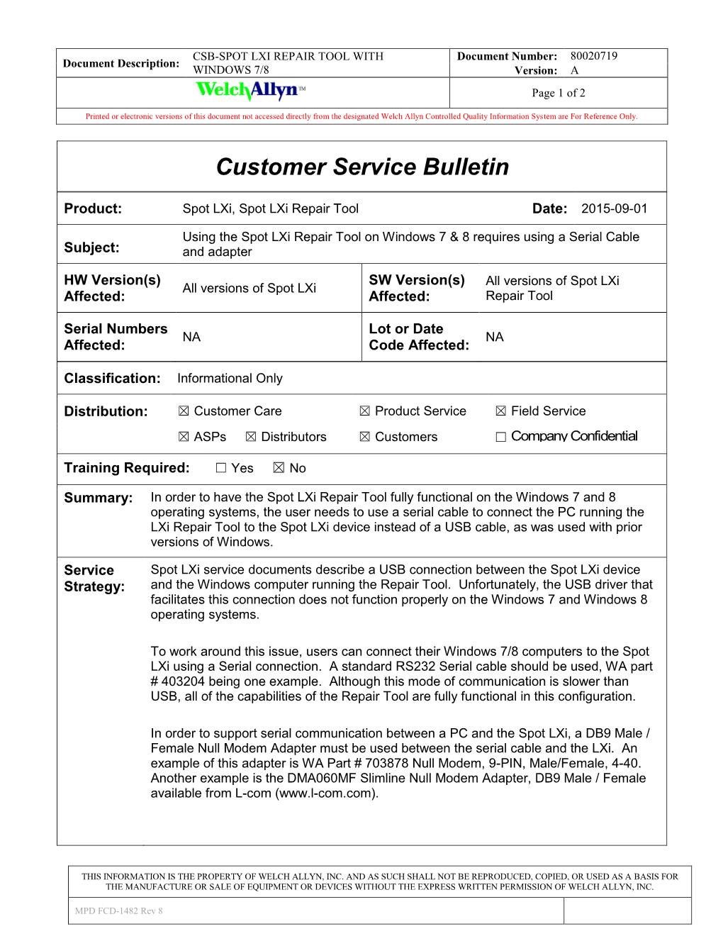 Customer Service Bulletin