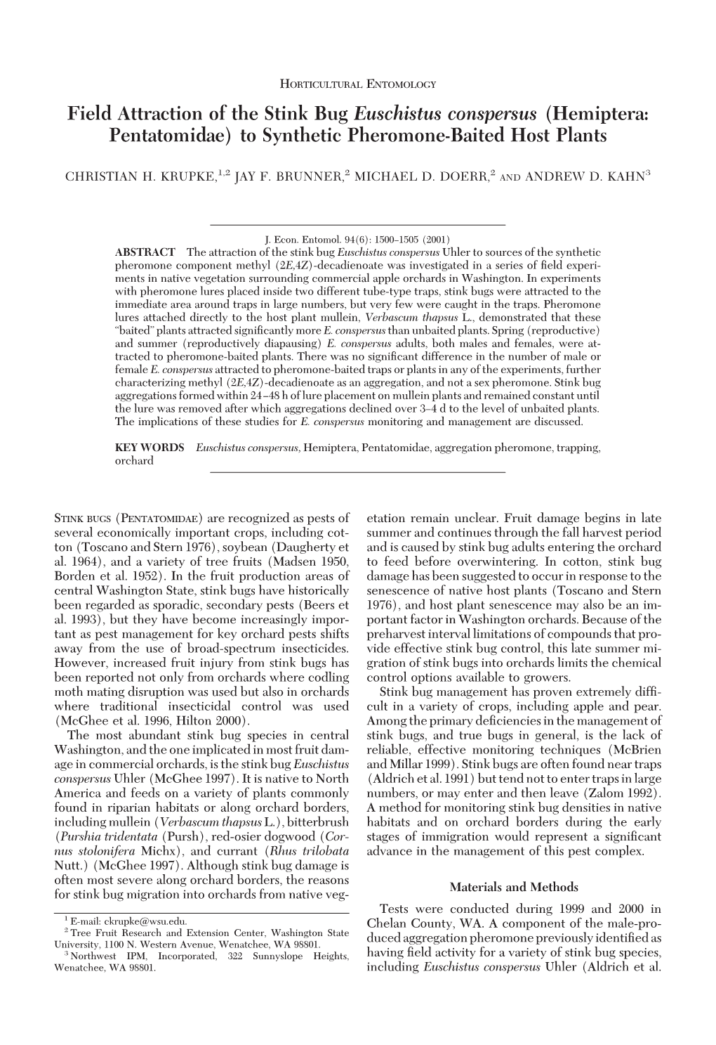 Field Attraction of the Stink Bug Euschistus Conspersus (Hemiptera: Pentatomidae) to Synthetic Pheromone-Baited Host Plants