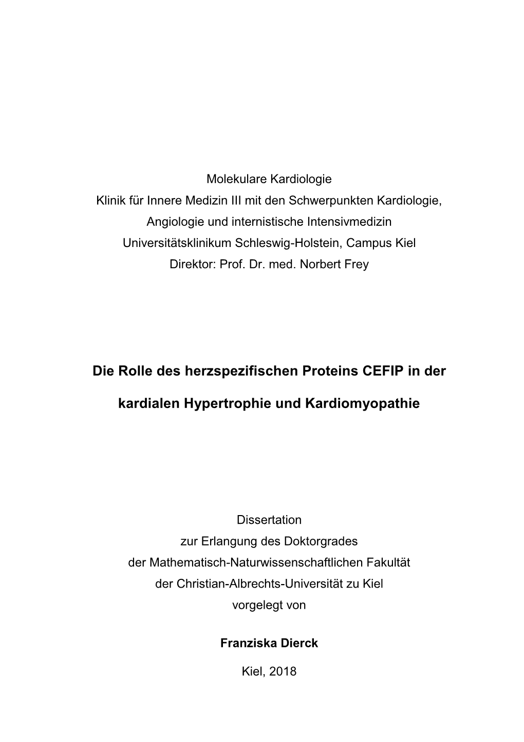 Die Rolle Des Herzspezifischen Proteins CEFIP in Der Kardialen Hypertrophie Und Kardiomyopathie