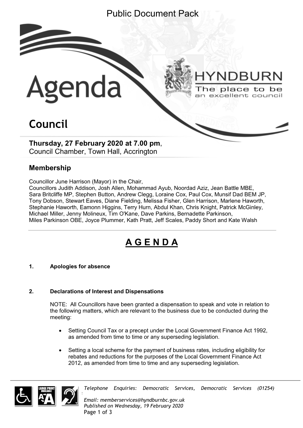 (Public Pack)Agenda Document for Council, 27/02/2020 19:00