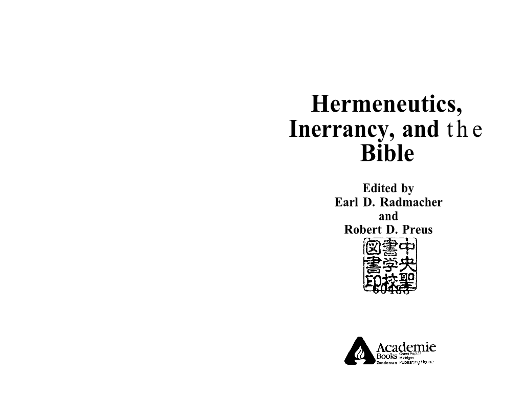 Hermeneutics, Inerrancy, and the Bible