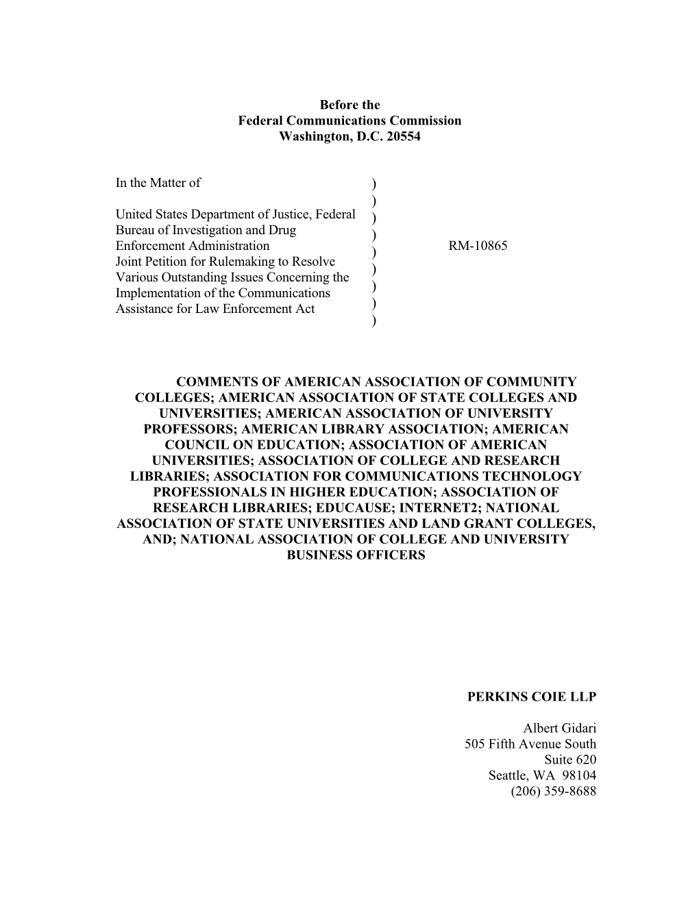 Higher Education Coalition Comments Filed with the FCC Regarding