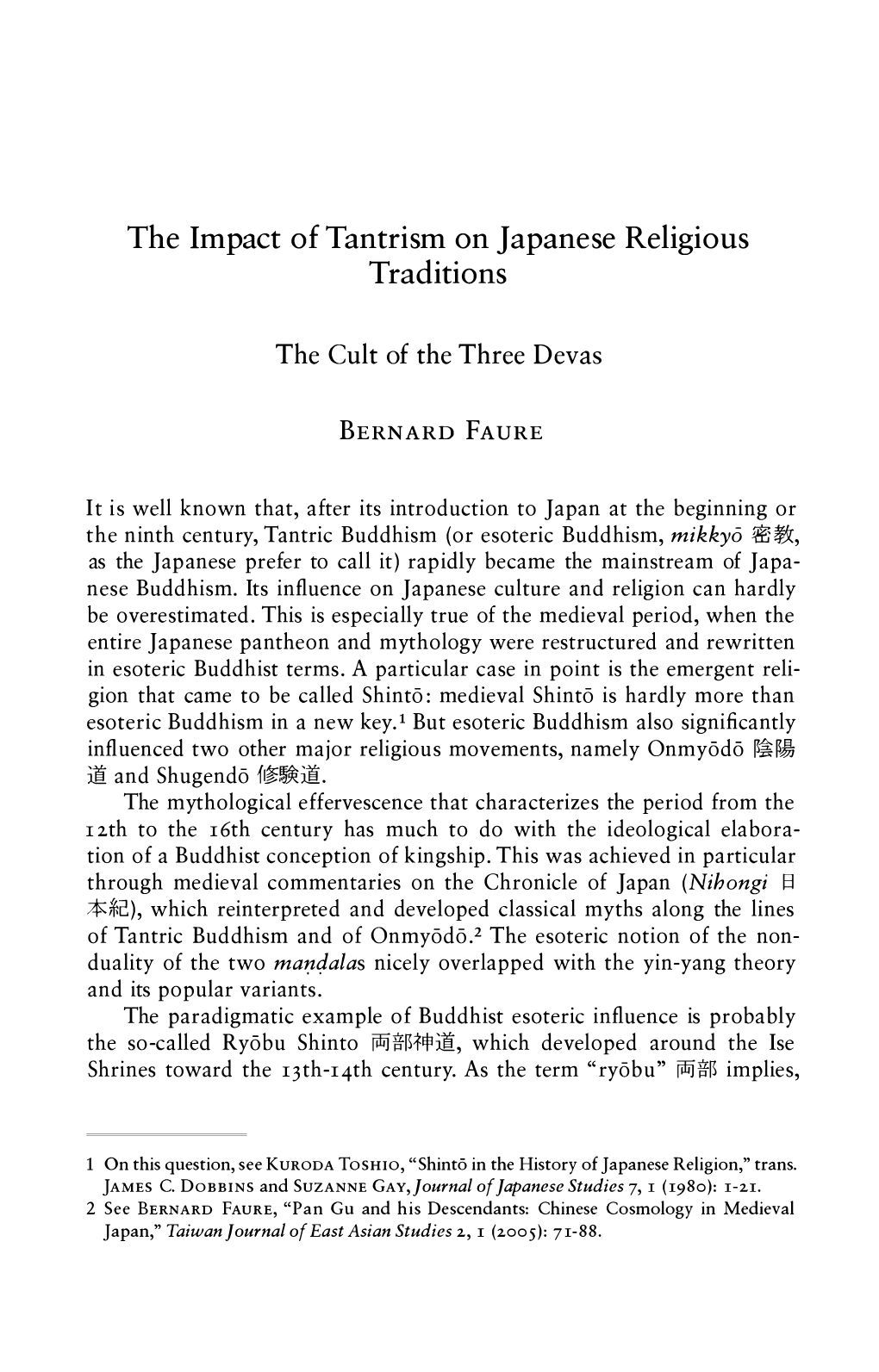 The Impact of Tantrism on Japanese Religious Traditions