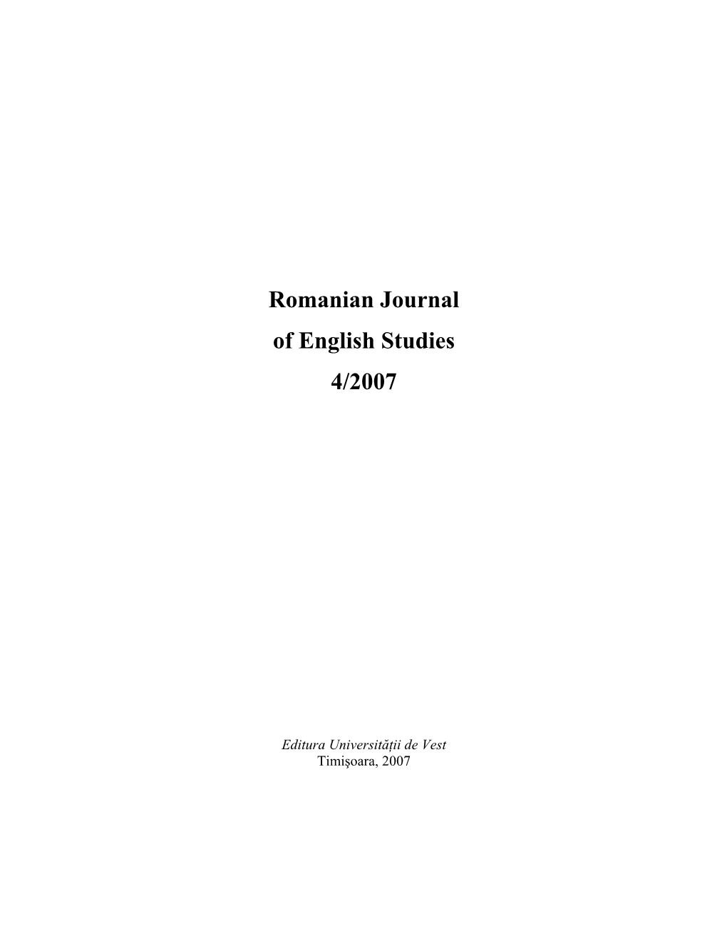 Romanian Journal of English Studies 4/2007