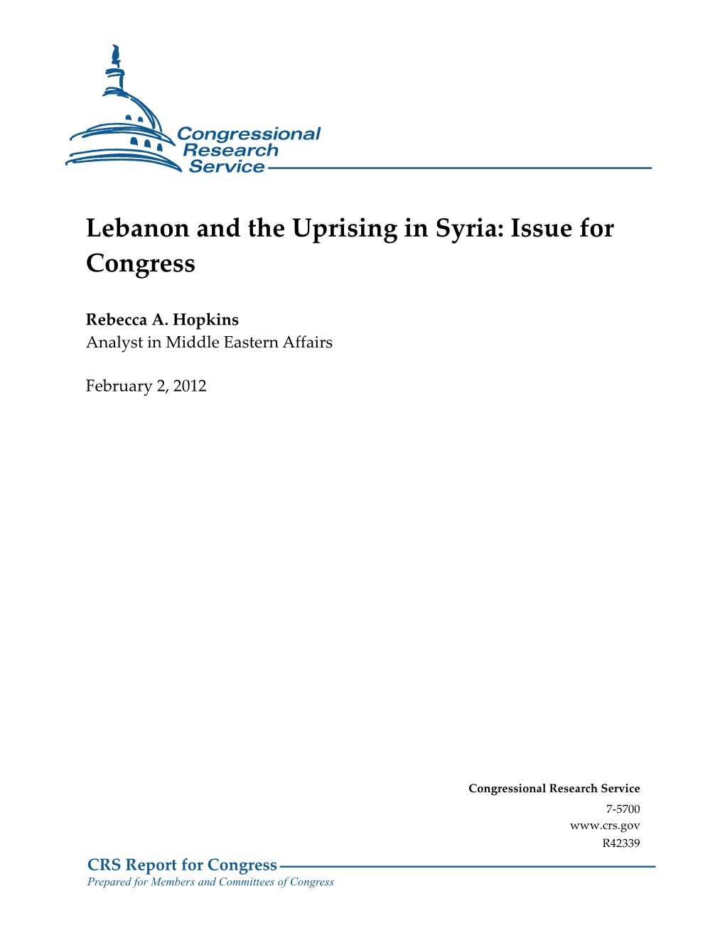 Lebanon and the Uprising in Syria: Issue for Congress