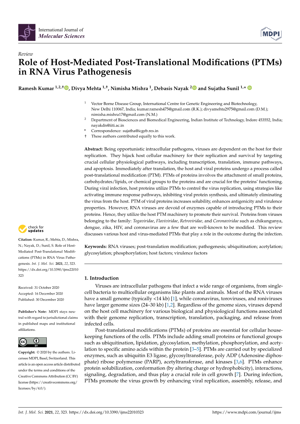 Role of Host-Mediated Post-Translational Modifications