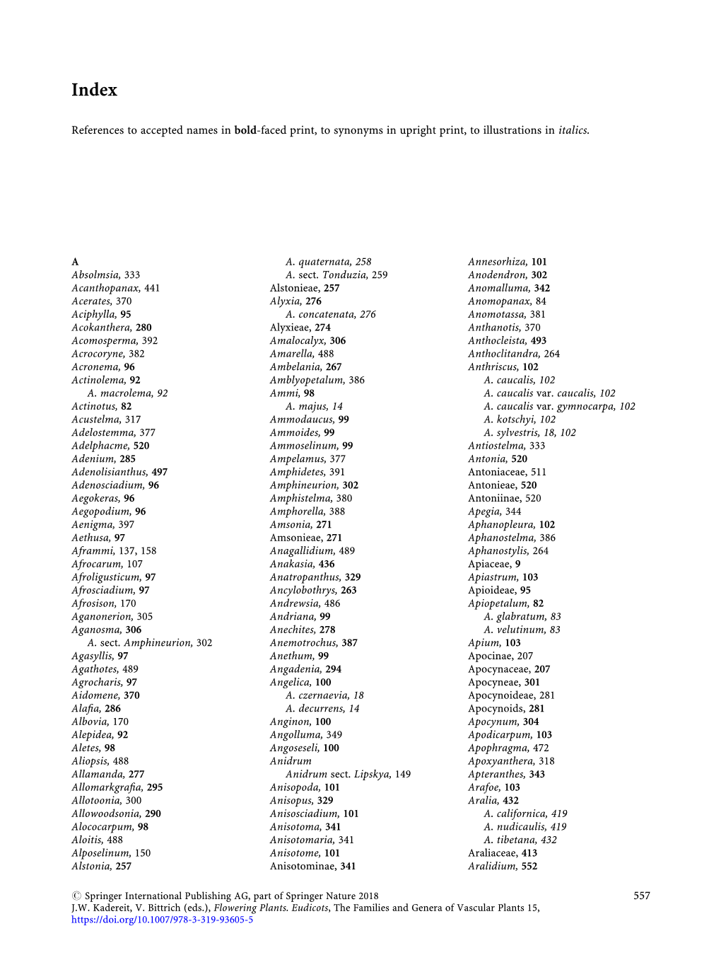 References to Accepted Names in Bold-Faced Print, to Synonyms in Upright Print, to Illustrations in Italics