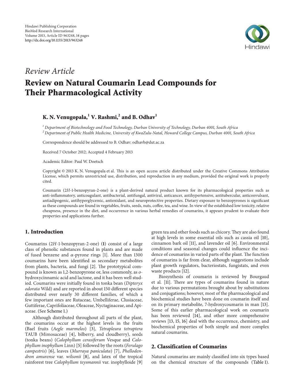 Review on Natural Coumarin Lead Compounds for Their Pharmacological Activity