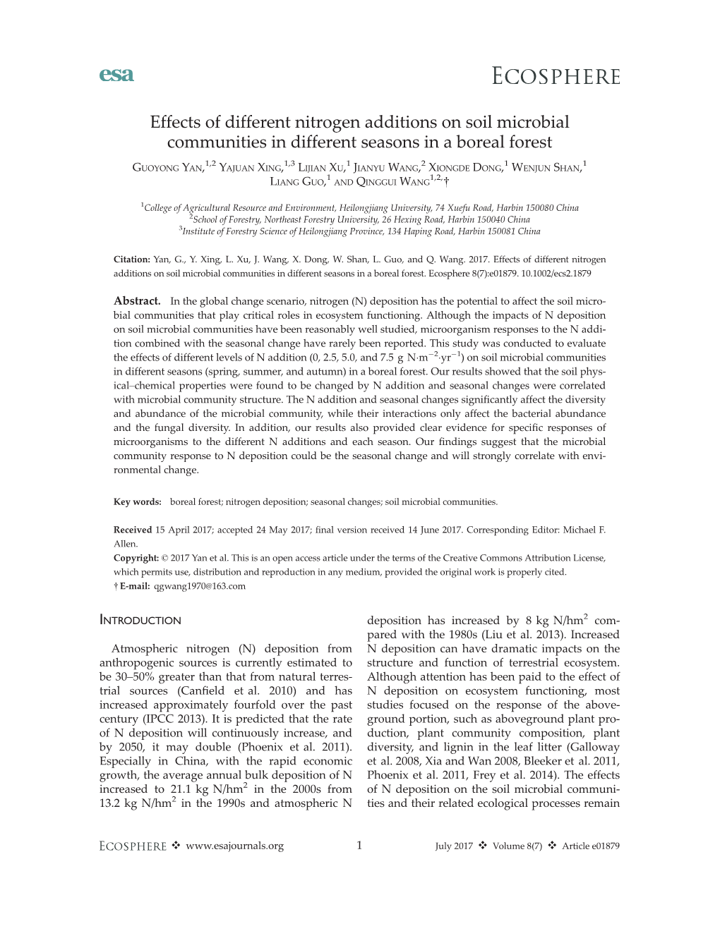 Effects of Different Nitrogen Additions on Soil Microbial Communities In