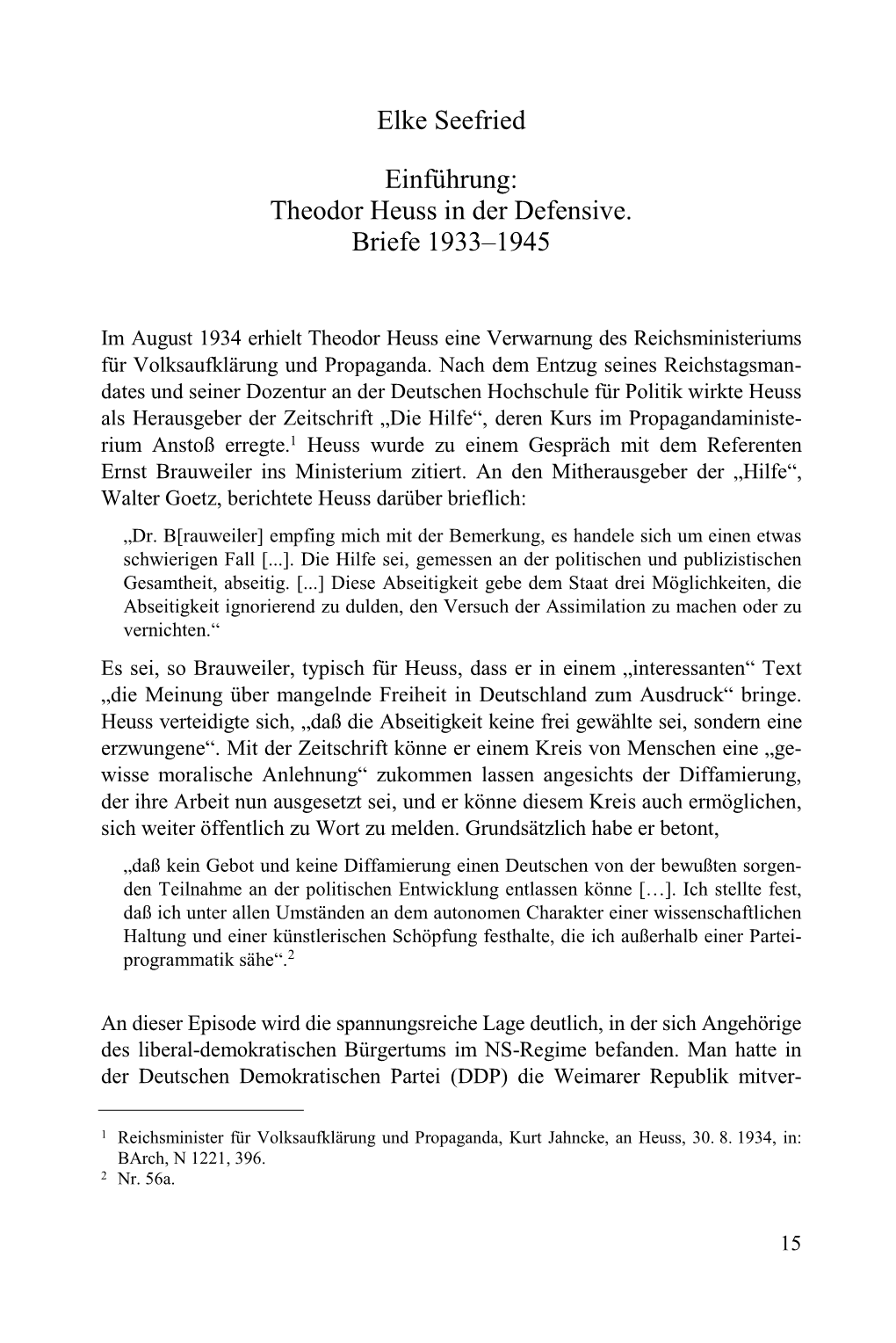 Elke Seefried Einführung: Theodor Heuss in Der