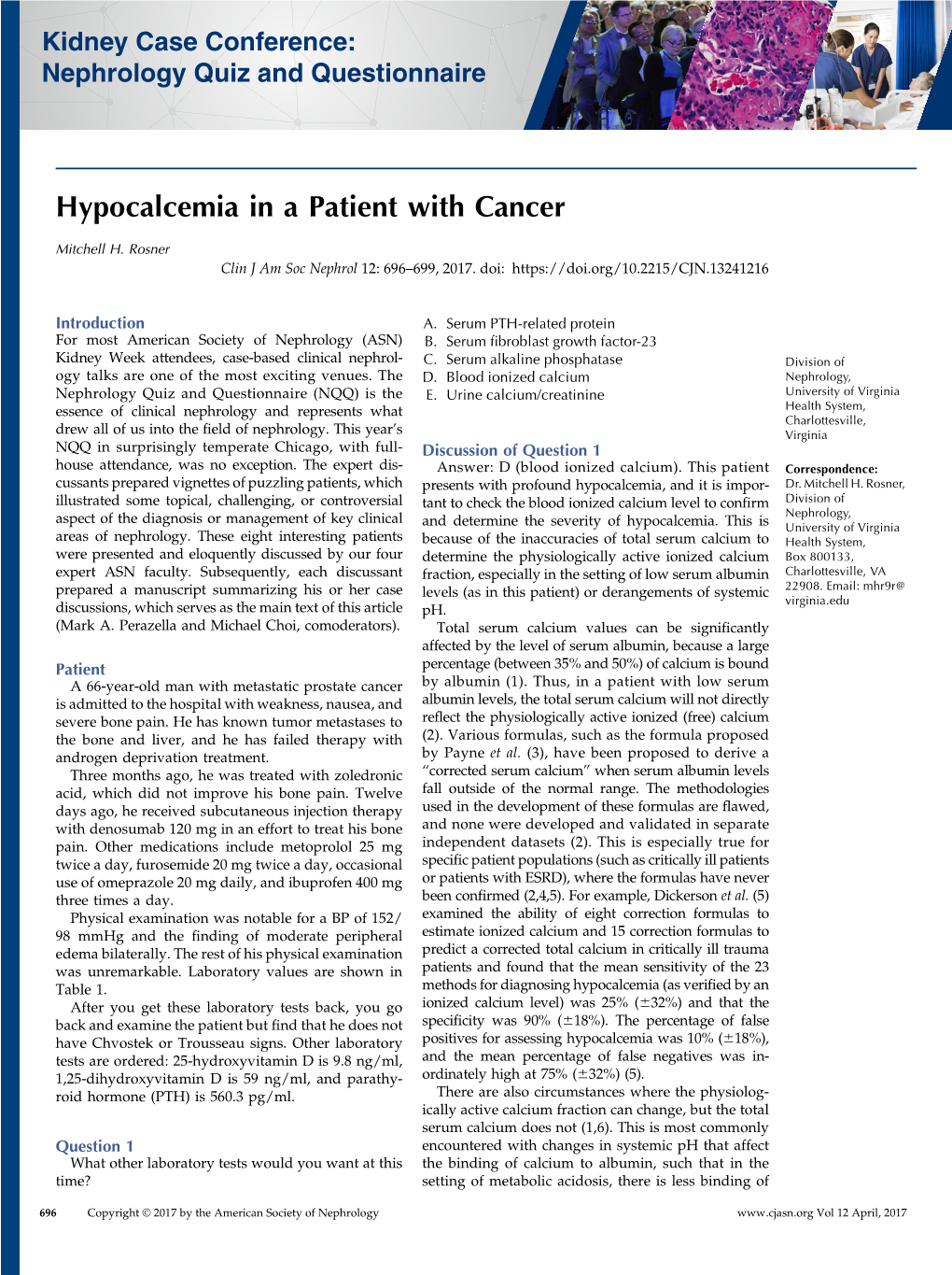 Hypocalcemia in a Patient with Cancer