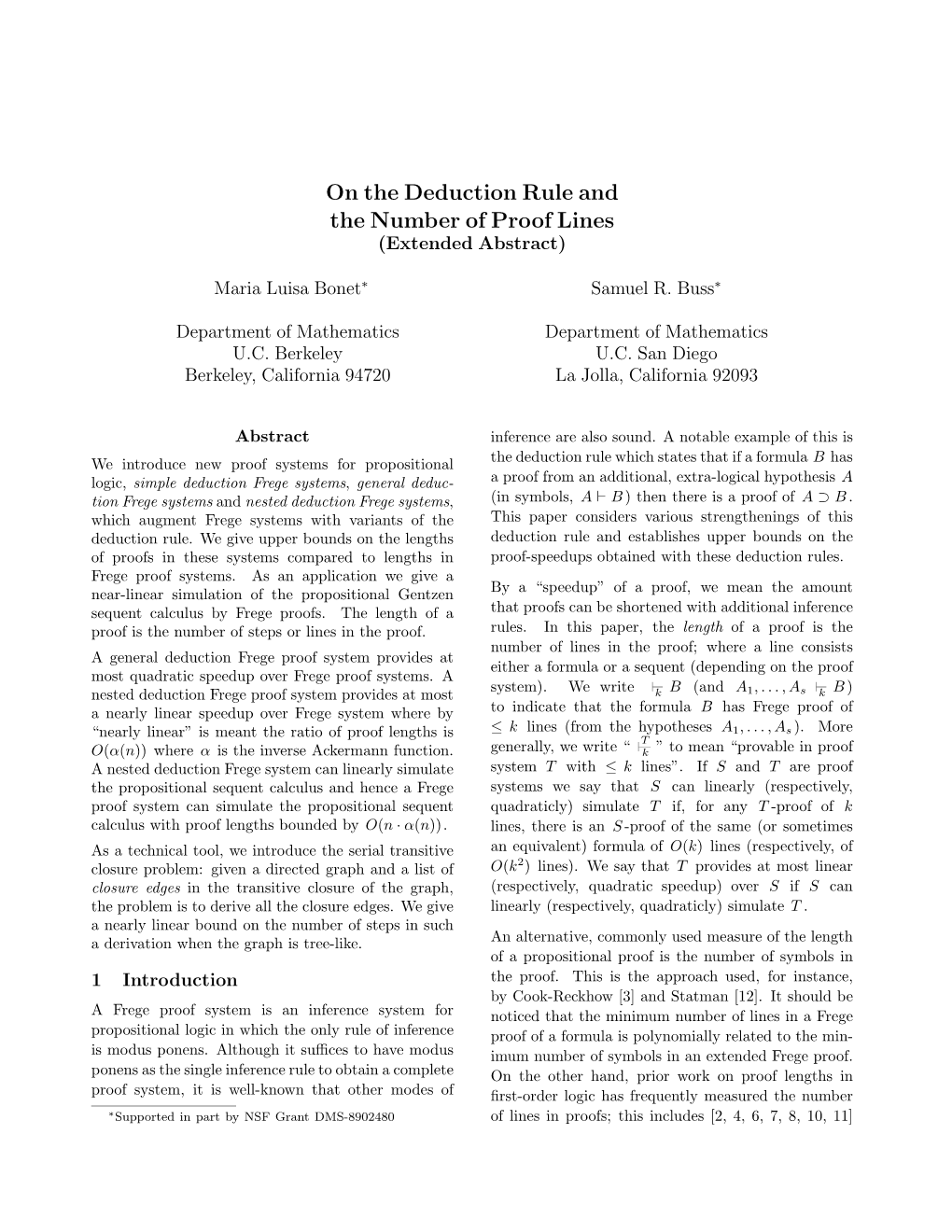 On the Deduction Rule and the Number of Proof Lines (Extended Abstract)