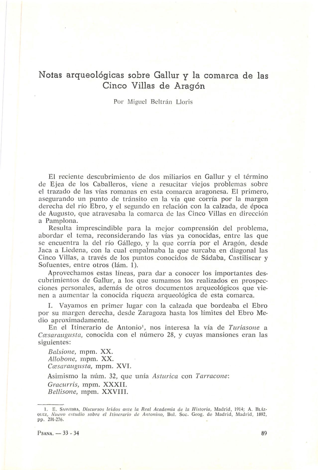 Notas Arqueológicas Sobre Gallur Y La Comarca De Las Cinco Villas De Aragón