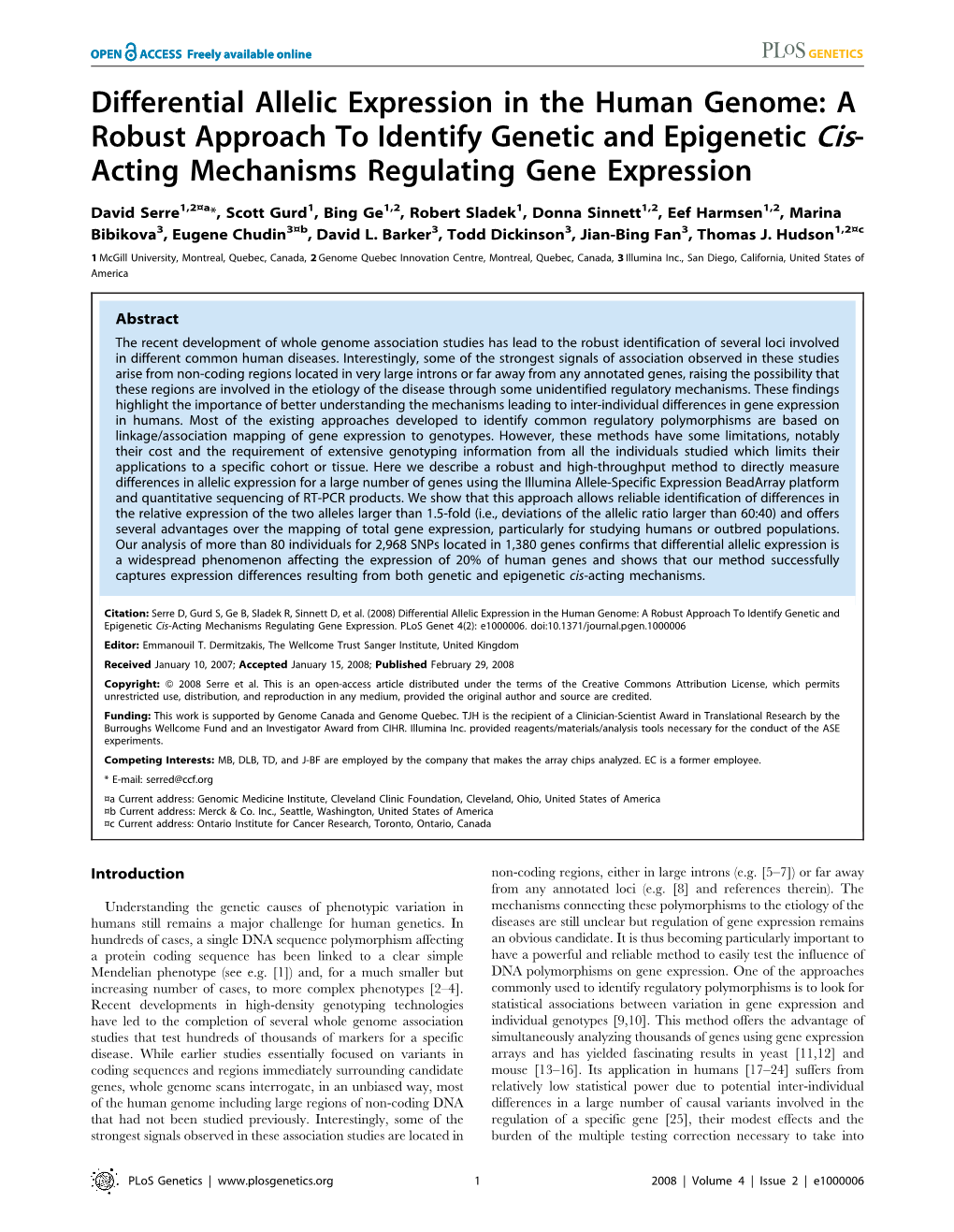 Differential Allelic Expression in the Human Genome: a Robust Approach to Identify Genetic and Epigenetic Cis- Acting Mechanisms Regulating Gene Expression
