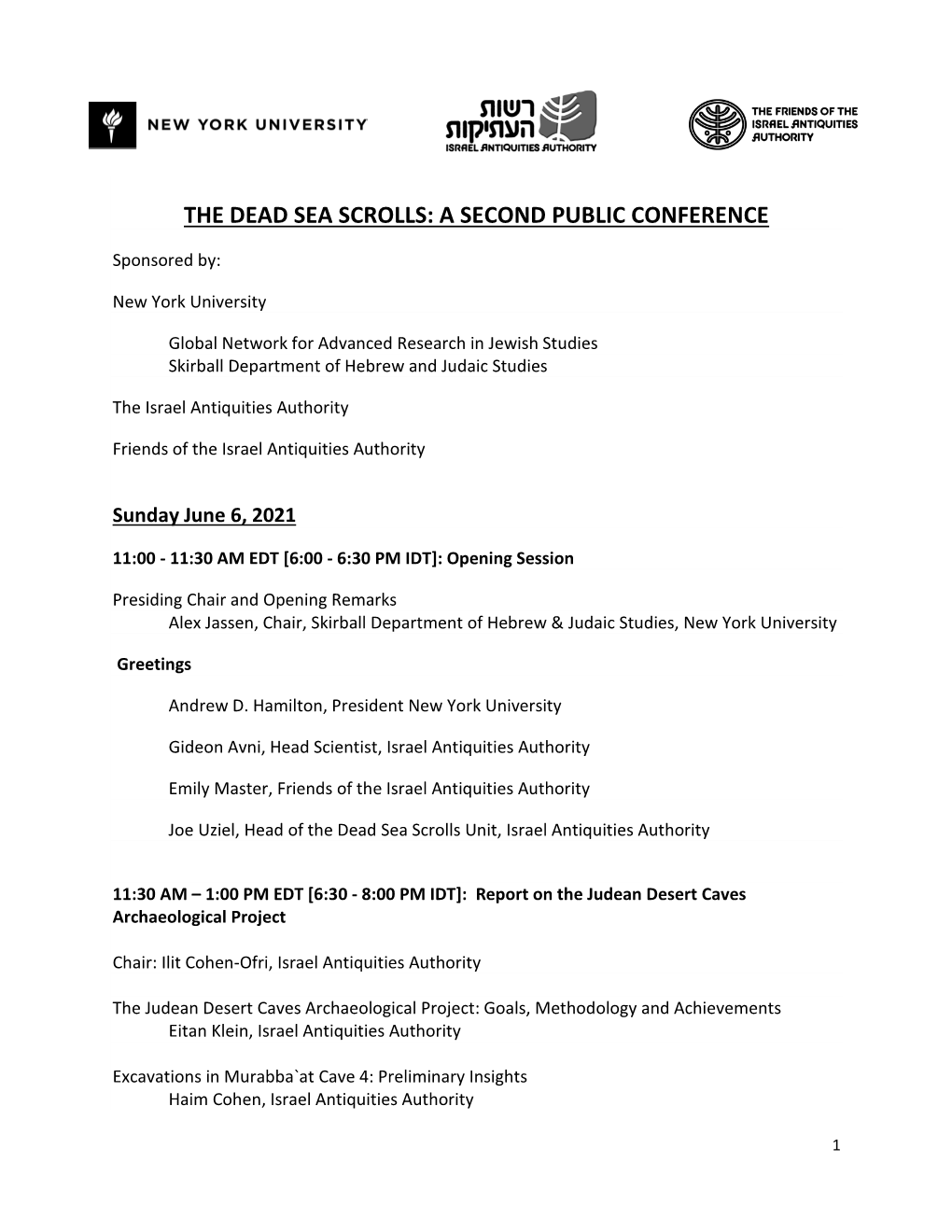 The Dead Sea Scrolls: a Second Public Conference