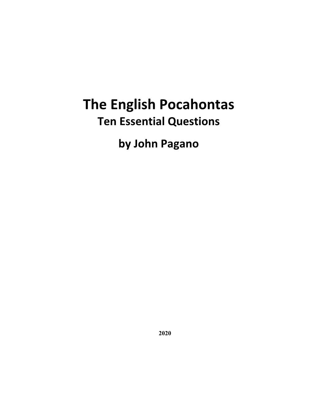 The English Pocahontas Ten Essential Questions