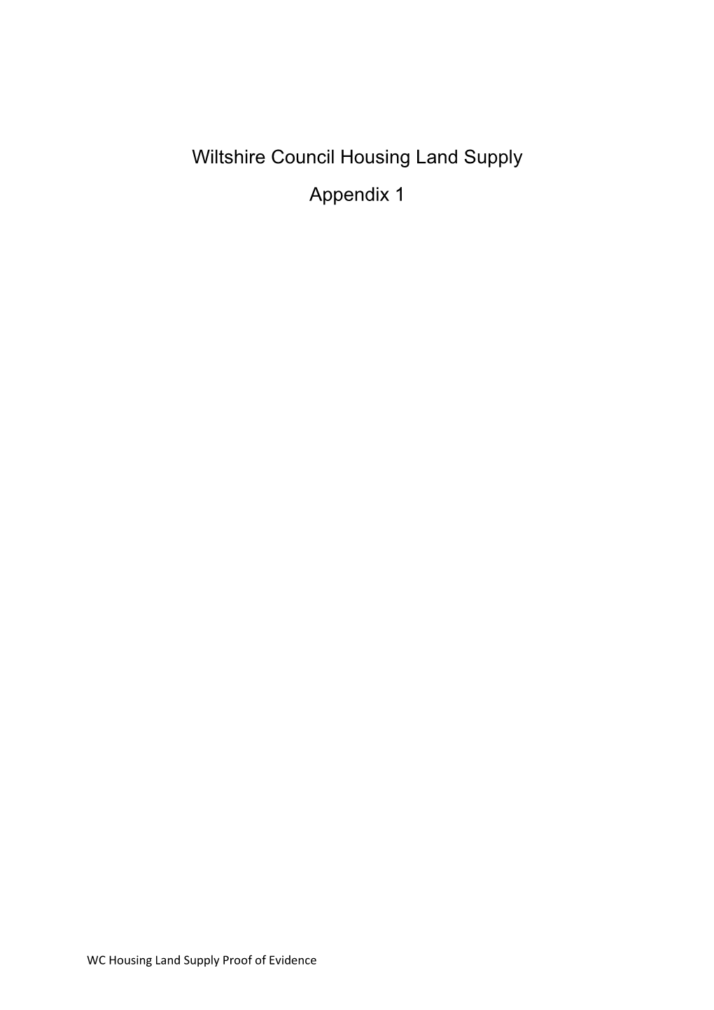 Wiltshire Council Housing Land Supply Appendix 1