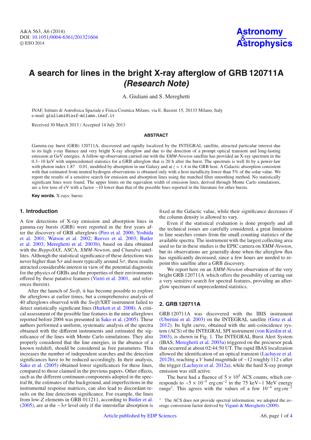 A Search for Lines in the Bright X-Ray Afterglow of GRB 120711A (Research Note)
