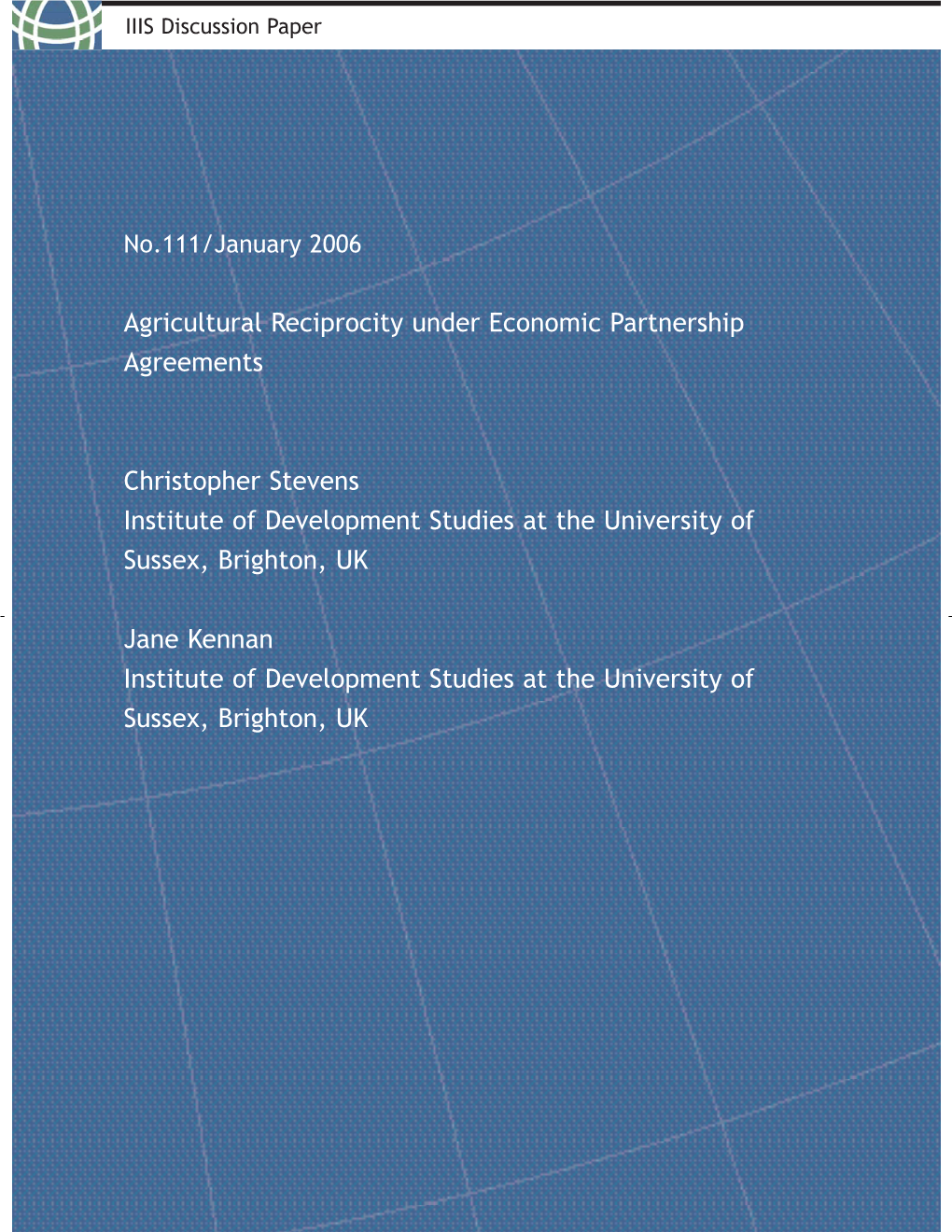 Agricultural Reciprocity Under Economic Partnership Agreements