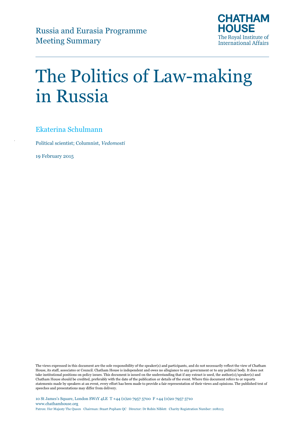 The Politics of Law-Making in Russia