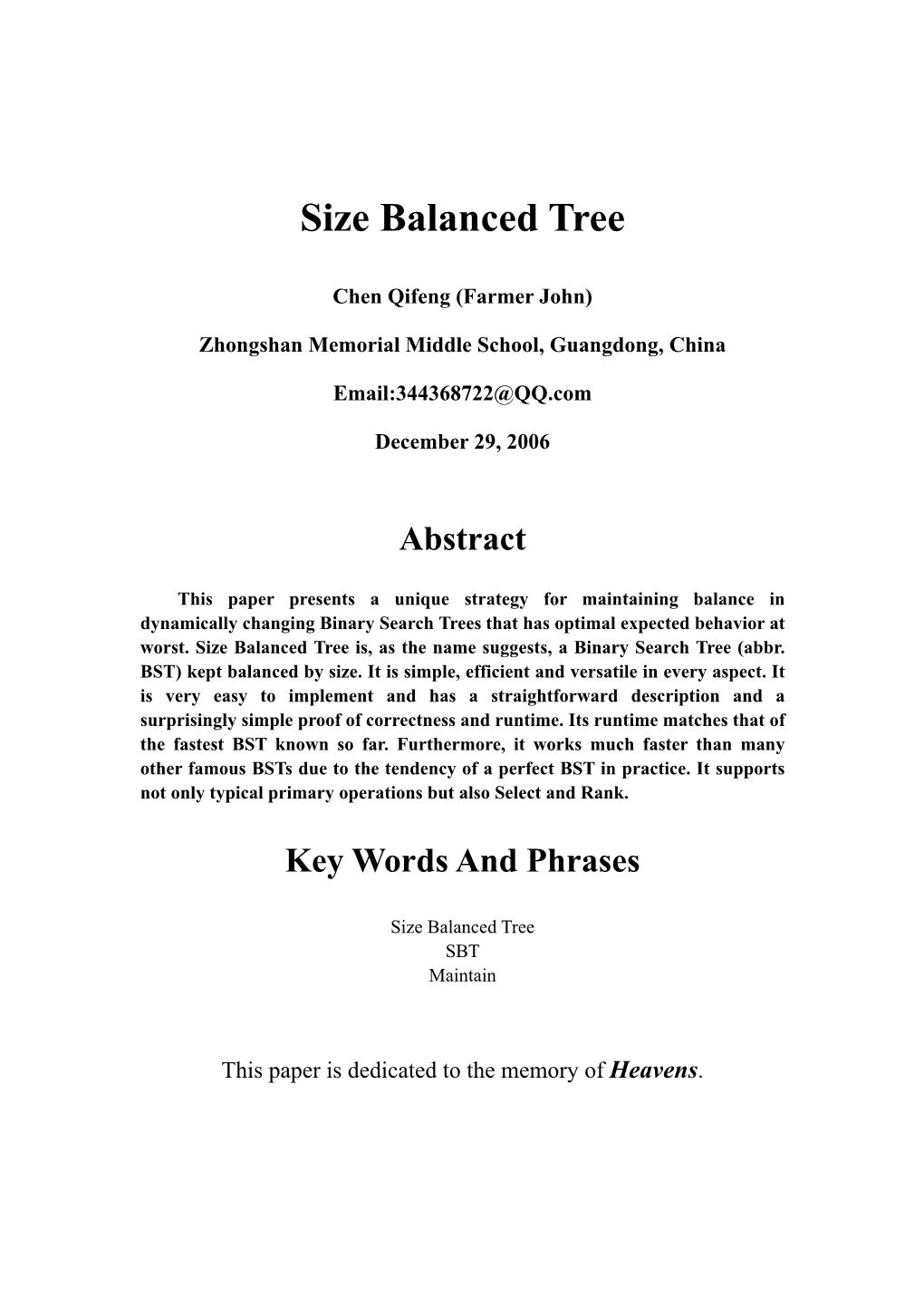 Size Balanced Tree