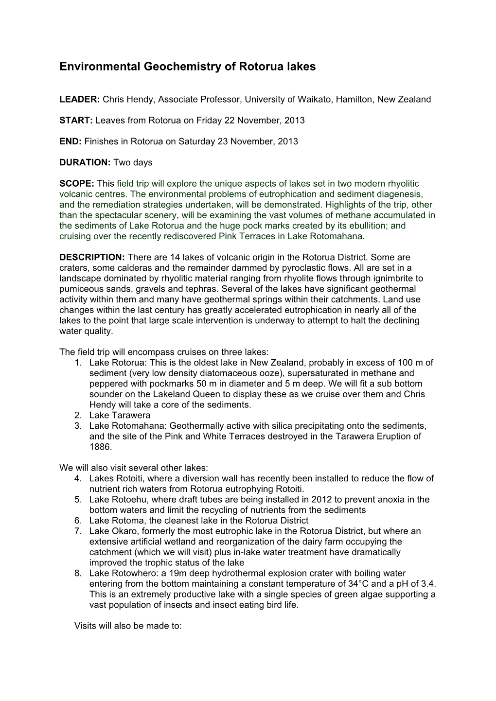 Environmental Geochemistry of Rotorua Lakes