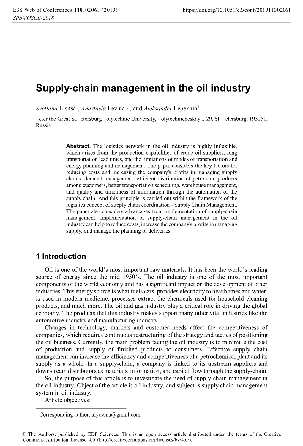 Supply-Chain Management in the Oil Industry