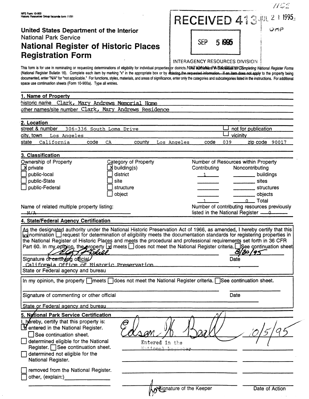 National Register of Historic Places Registration Form 1 D