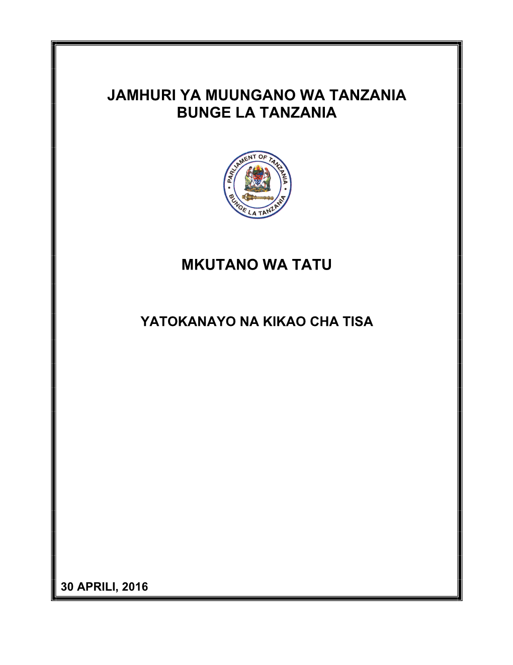 Jamhuri Ya Muungano Wa Tanzania Bunge La Tanzania