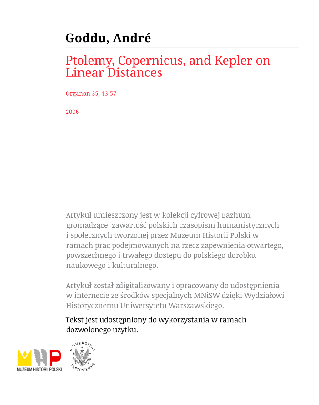 Ptolemy, Copernicus, and Kepler on Linear Distances