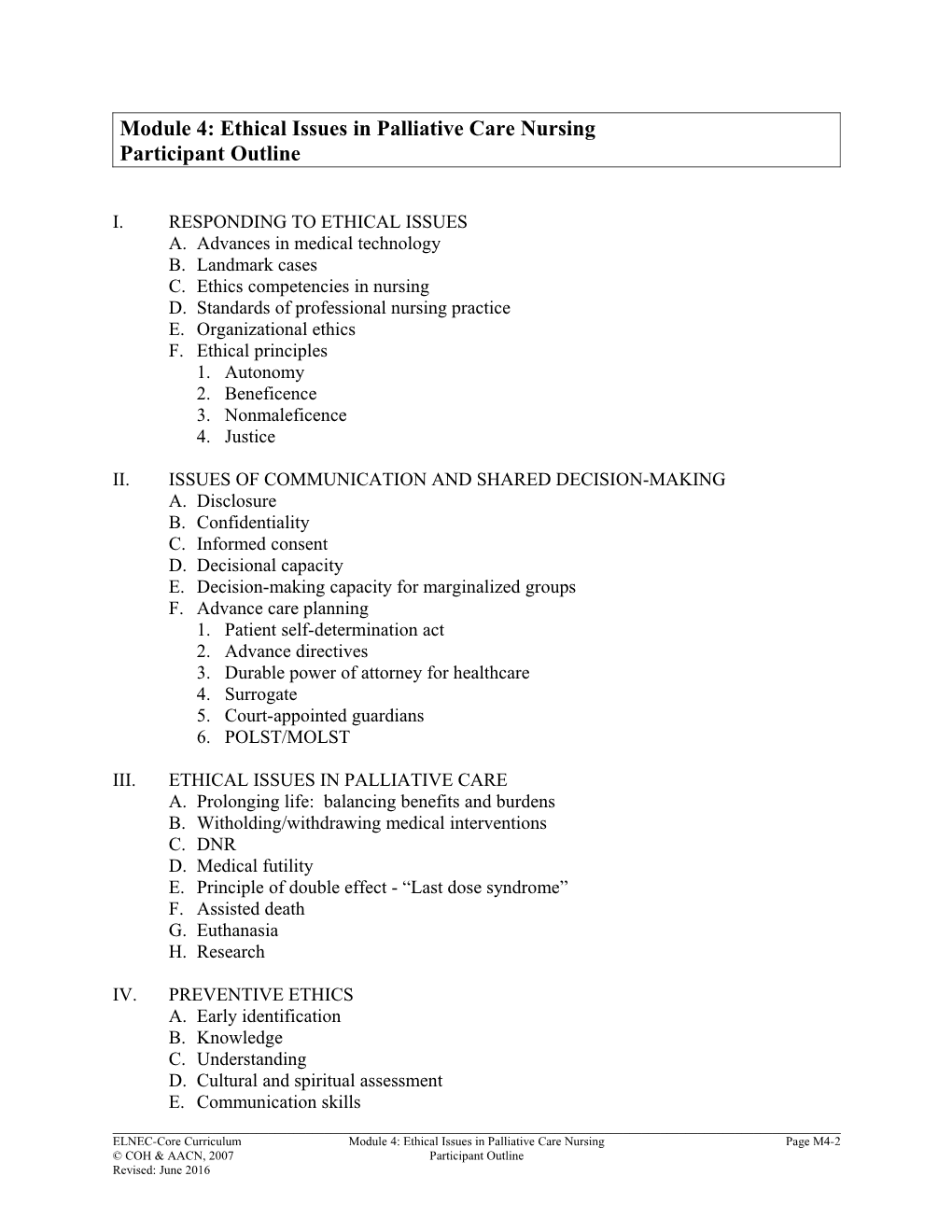 Module 4: Ethical/Legal Issues in Palliative Care