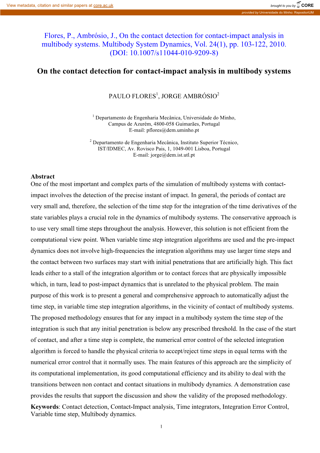 On the Contact Detection for Contact-Impact Analysis in Multibody Systems