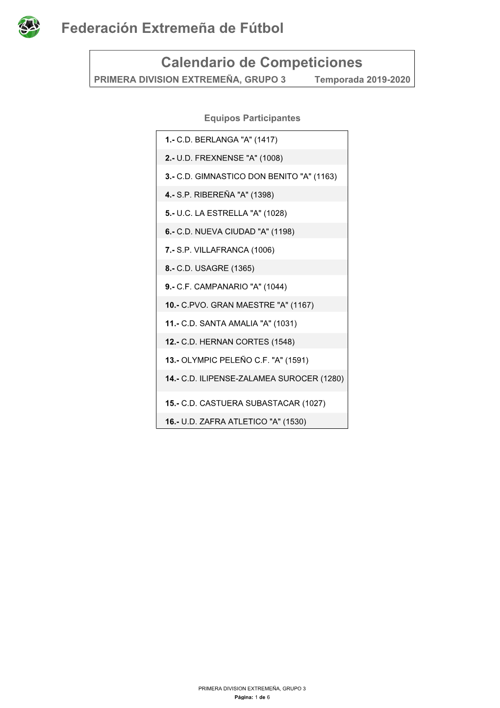 Calendario De Competición