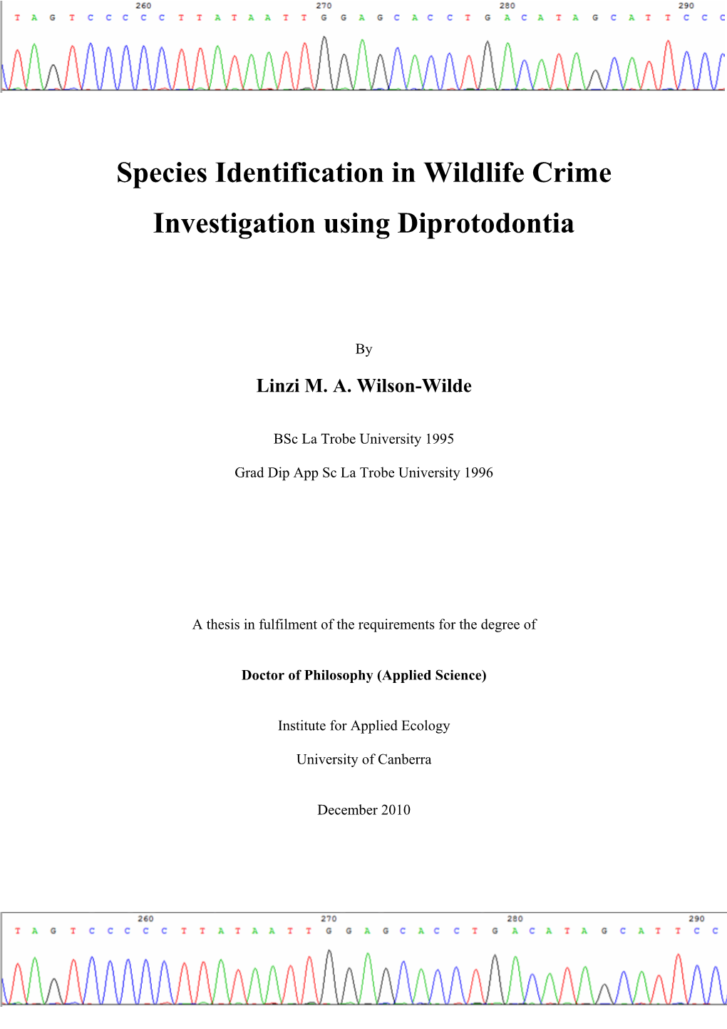 Species Identification in Wildlife Crime Investigation Using Diprotodontia