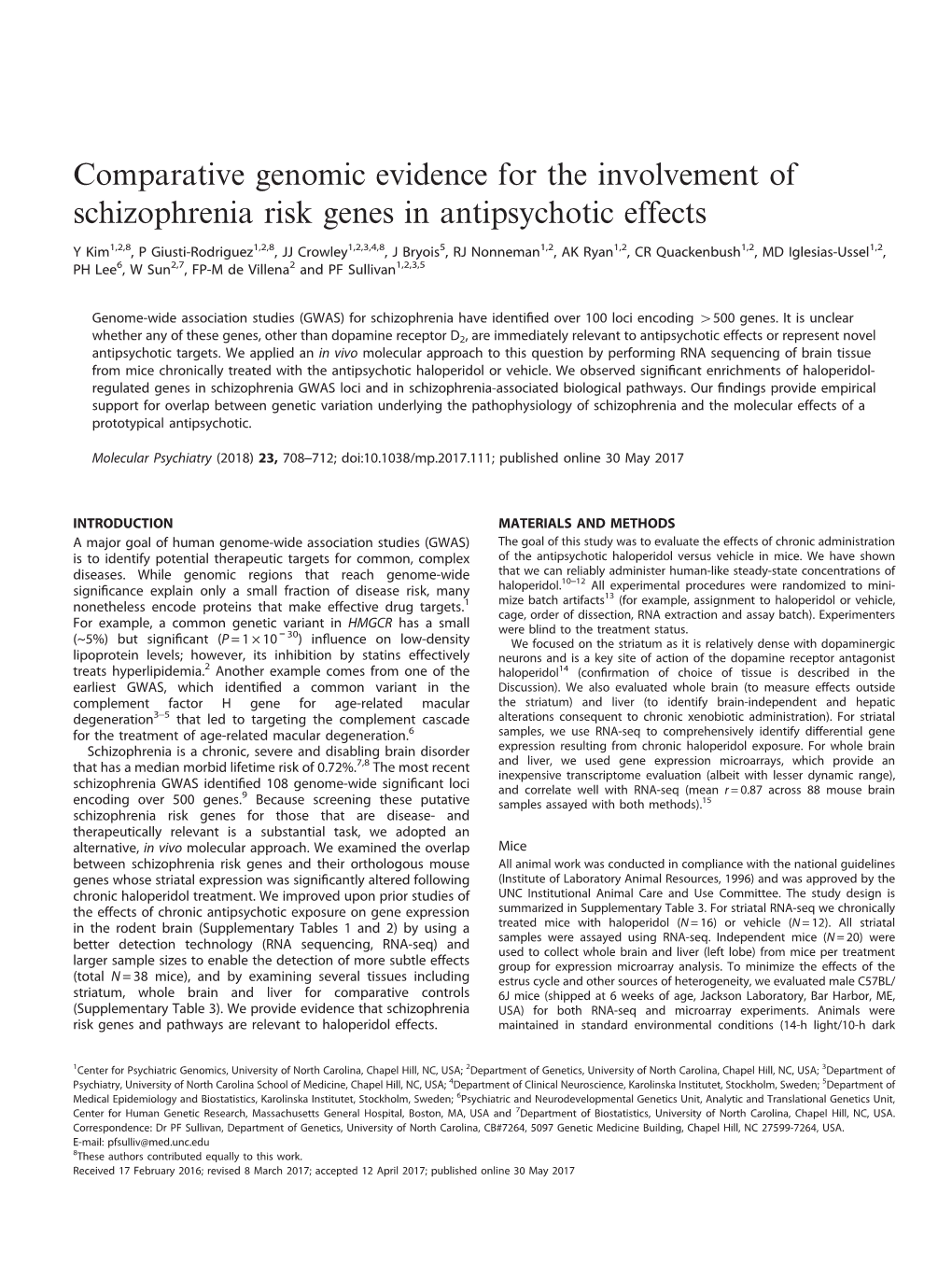 Comparative Genomic Evidence for the Involvement of Schizophrenia