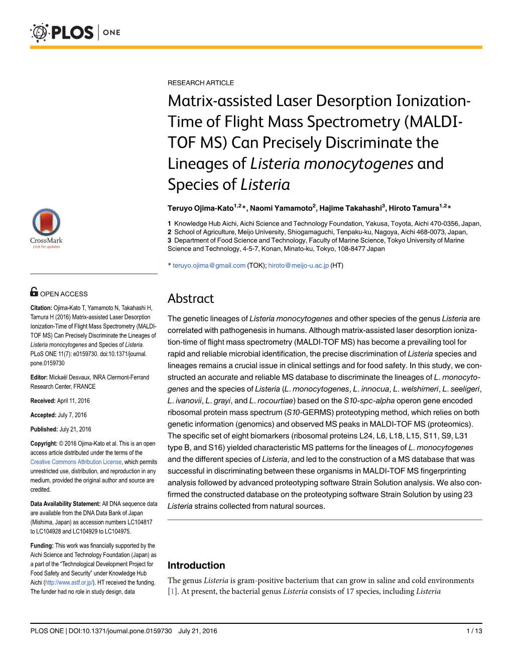 (MALDI-TOF MS) Can Precisely Discriminate the Linea