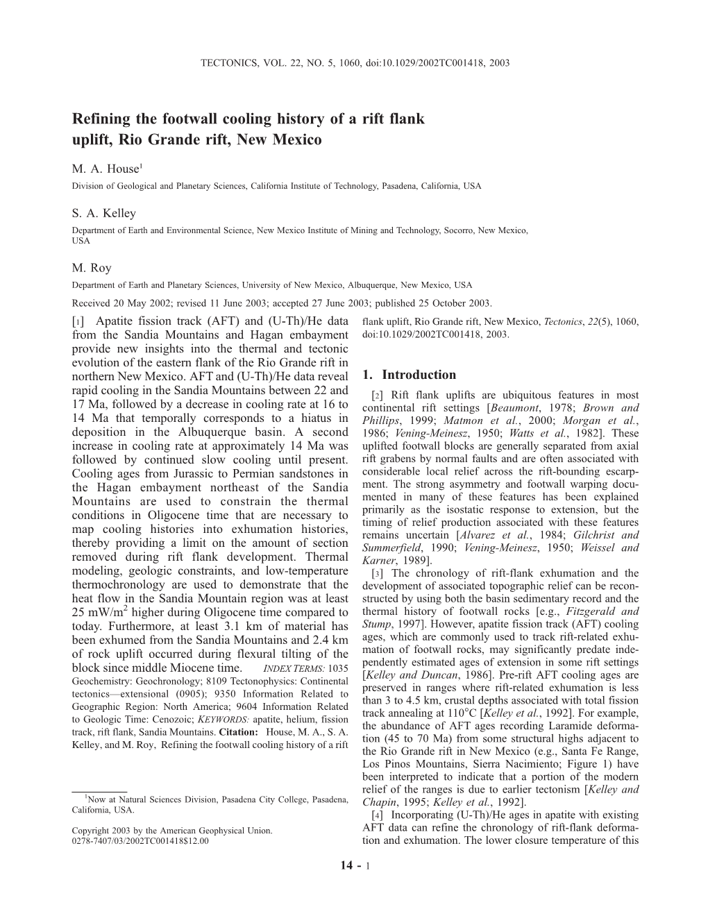 Refining the Footwall Cooling History of a Rift Flank Uplift, Rio Grande Rift, New Mexico