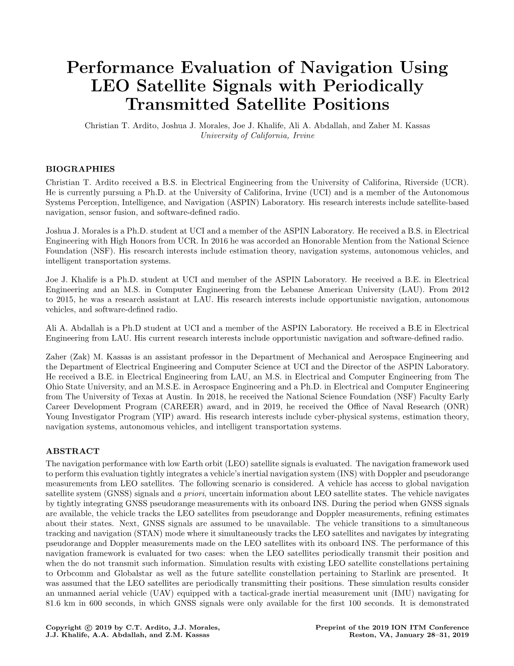 Performance Evaluation of Navigation Using LEO Satellite Signals with Periodically Transmitted Satellite Positions