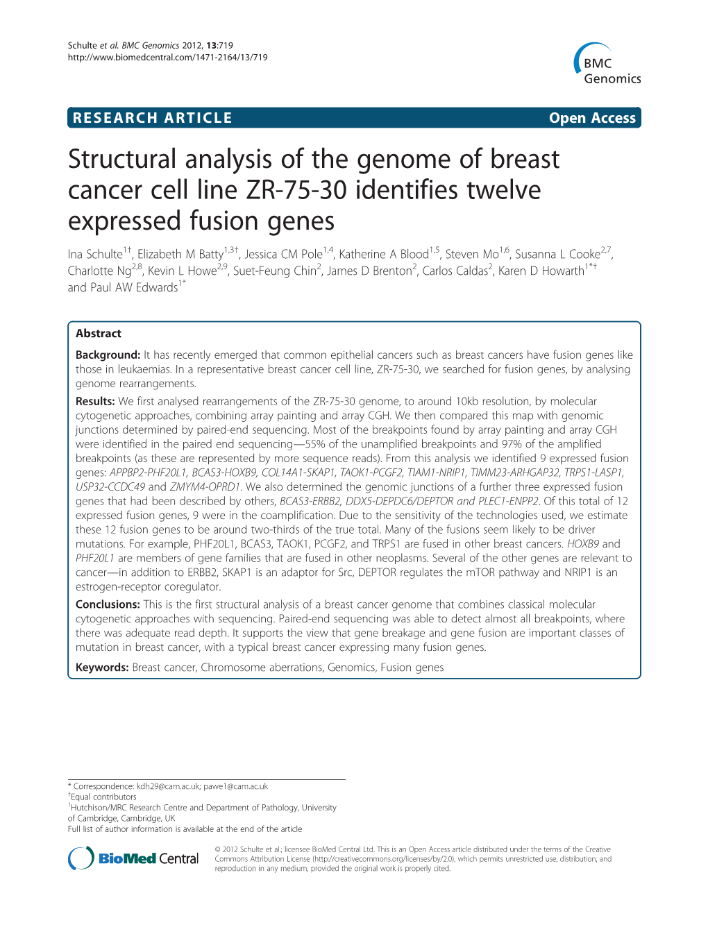 Structural Analysis of the Genome of Breast Cancer Cell Line ZR-75-30