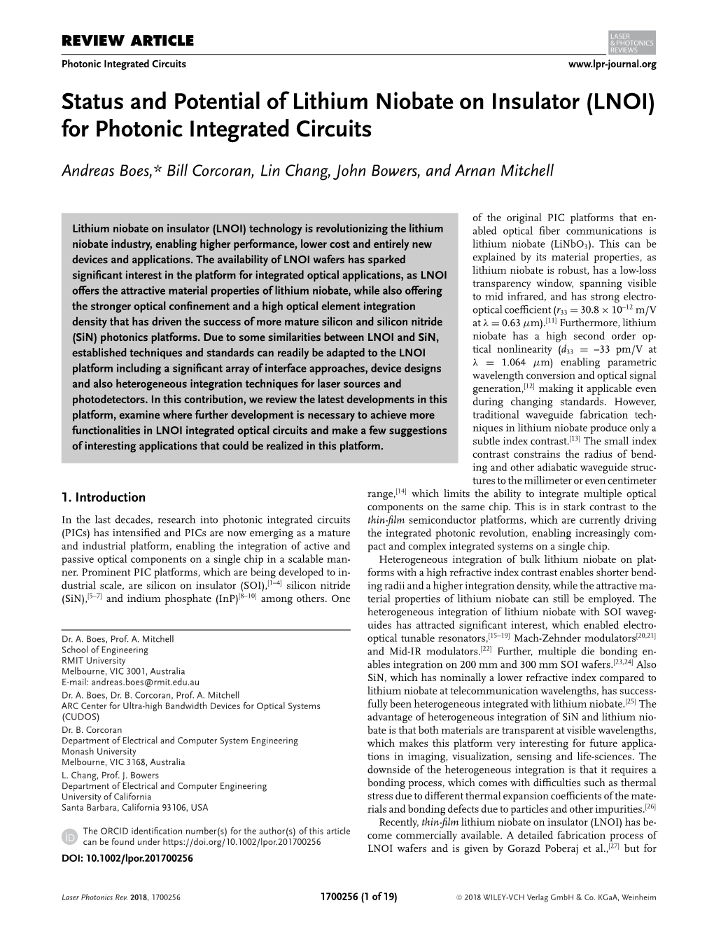 Status and Potential of Lithium Niobate on Insulator (LNOI) for Photonic Integrated Circuits