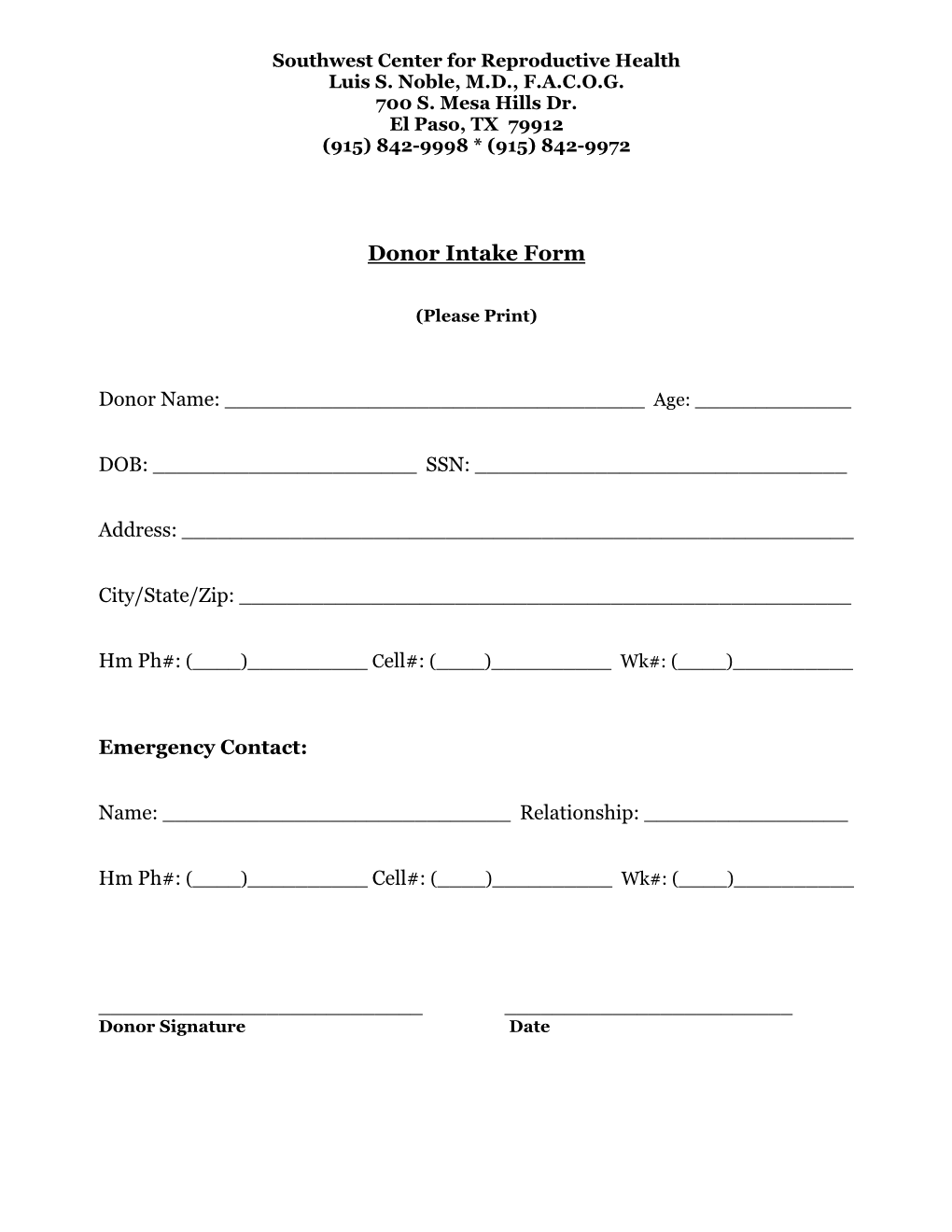 Donor Intake Form