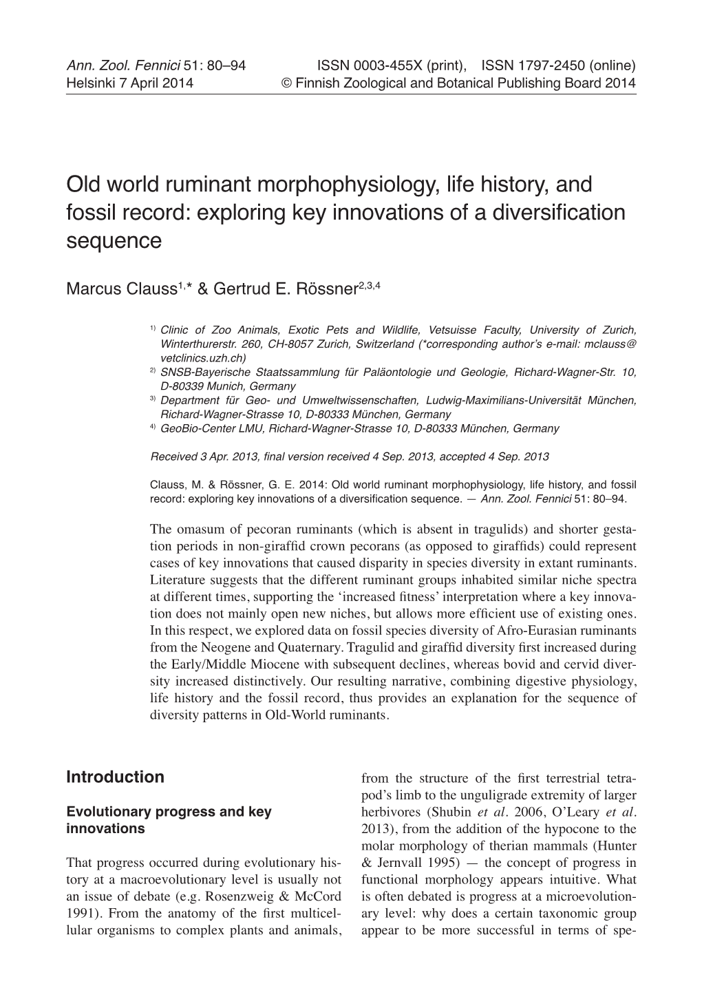 Old World Ruminant Morphophysiology, Life History, and Fossil Record: Exploring Key Innovations of a Diversification Sequence