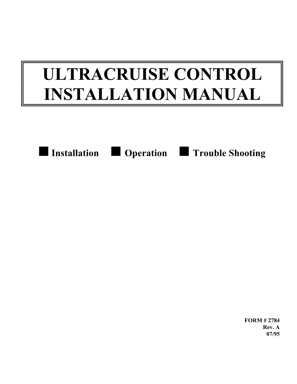 Ultracruise Control Installation Manual