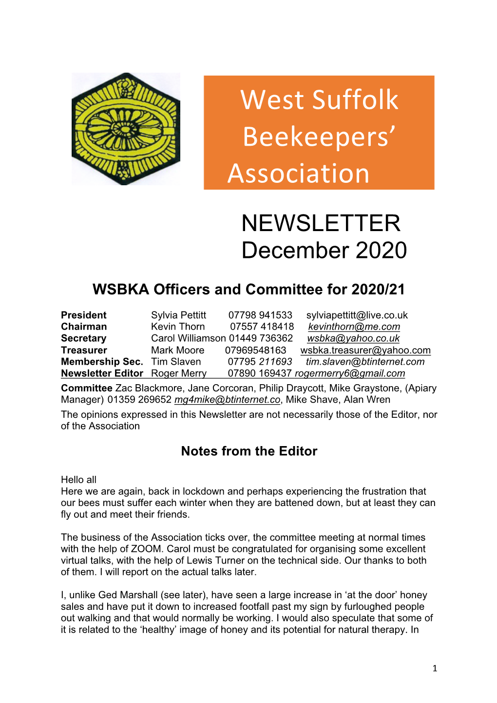 West Suffolk Beekeepers' Association News;Etter