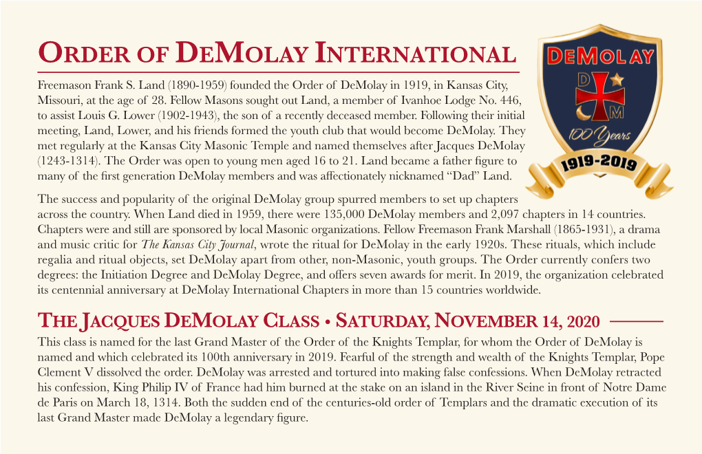 ORDER of DEMOLAY INTERNATIONAL Freemason Frank S