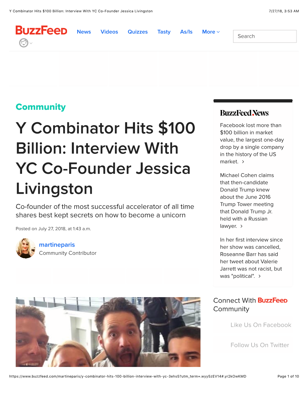 Y Combinator Hits $100 Billion: Interview with YC Co-Founder Jessica Livingston 7/27/18, 3:53 AM